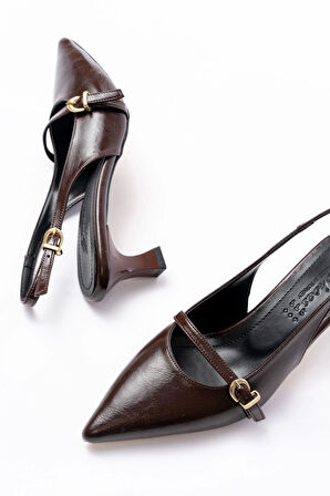 H-470 Kahve Rugan Baret Tokalı Arkası Açık Günlük Kadın Sandalet