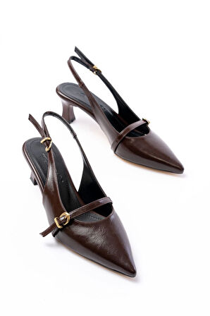 H-470 Kahve Rugan Baret Tokalı Arkası Açık Günlük Kadın Sandalet