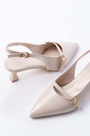 H-470 Bej Rugan Baret Tokalı Arkası Açık Günlük Kadın Sandalet