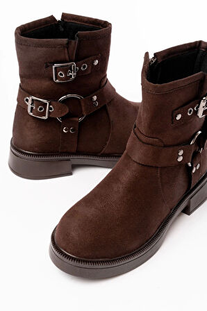 02-2013 Kahverengi Süet Toka Aksesuarlı Fermuarlı Günlük Kadın Bot