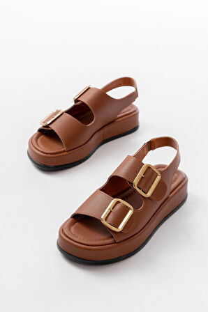 1187 Taba Dolgu Topuk Lastik Baretli  Kadın Sandalet