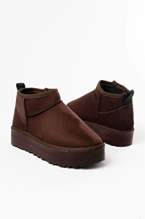 Ndr-2850 Kahverengi Süet İçi Kürklü Kışlık Kapalı Burun Kadın Günlük Terlik