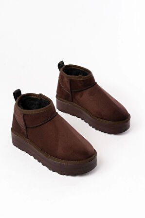 Ndr-2850 Kahverengi Süet İçi Kürklü Kışlık Kapalı Burun Kadın Günlük Terlik