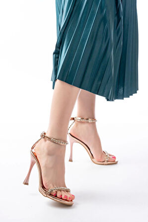 A-30 Rose Taş Aksesuarlı Platformlu Topuklu Kadın Terlik