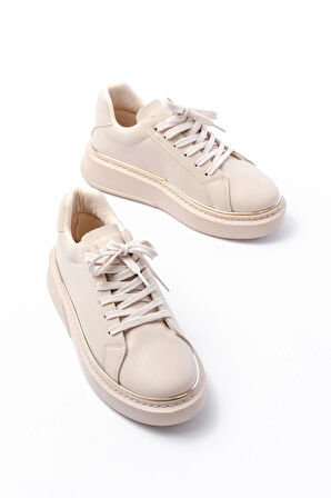Rs-2435 Bej Roze Bağcıklı Dikişli Günlük Spor Ayakkabı