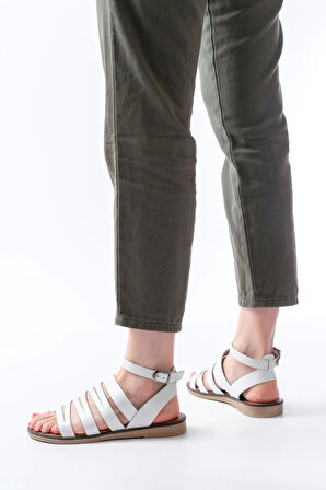 205-041 Beyaz Ortopedik Hakiki Deri Kadın Sandalet