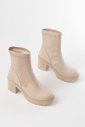 767-3040 Bej Günlük Kalın Topuklu Kadın Bot