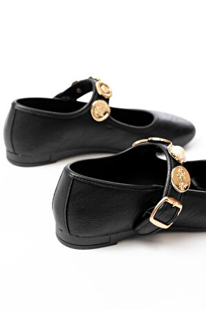 İnf-6363 Siyah Baret Tokalı Günlük Kadın Ayakkabı