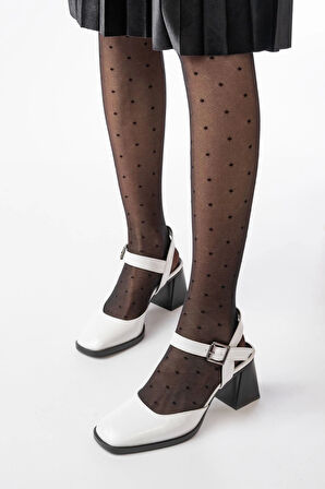 İnf-40450 Beyaz Rugan Günlük Arkası Açık Topuklu Kadın Ayakkabı