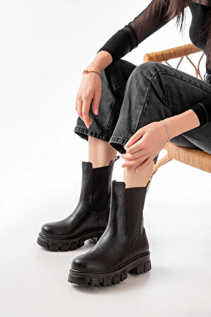 Fz-299 Siyah Yüksek Tabanlı Lastikli Günlük Kadın Bot