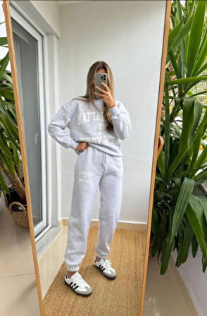 Manhattan New York Baskılı Regular/normal Kalıp 3 Ip Şardonlu Kadın Alt Üst Eşofman Takımı