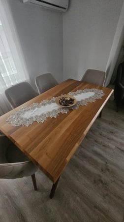Platin Nilüfer Desen Lüks Fransız Dantelli Keten Gardeya Runner