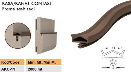 Contacall Ahşap Kapı Fitili Ahşap Kapı Contası Antrasit 25 Metre Ortadan Tırnaklı AKC-11 