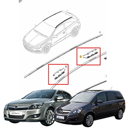 Opel Astra H Zafira B Tavan Oluk Çıta Kapağı Ön Arka Siyah 4 Adet