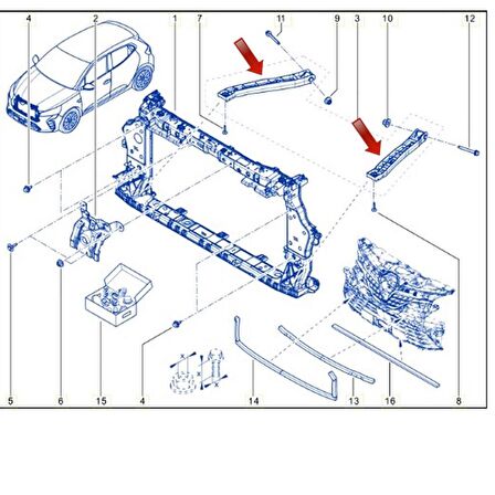 Renault Clio 5 Ön Panel Destek Braket Takımı Sağ ve Sol Set Orijinal 625542599R