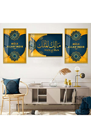 Gümüş Metal Çerçeveli Malikül Mülk Dini Kırılmaz Cam Tablo Seti