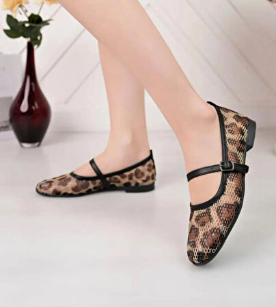 Leopar Fileli Şık Günlük Comfort Trend Rahat Meri Ceyn Babet