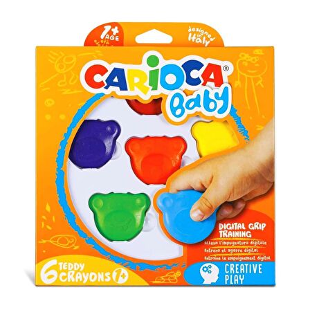 Carioca Jumbo Bebek Süper Yıkanabilir Keçeli Boya Kalemi Ve Teddy Baby Crayons 6 Lı +1 Yaş Boya