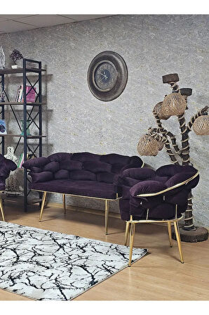 Gold Kaplama - Mor Döşeme | Balon Çay Seti | Balkon Koltuk | Berjer | Balkon Çay Seti