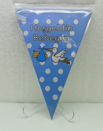 Delux Serisi Mekan Kutlama Bebek Odası HOŞGELDİN BEBEĞİM MAVİ ÜÇGEN FLAMA