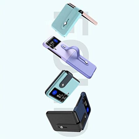 Samsung Galaxy Z Flip 4 Katlanır 2 Renkli Parmak Tutuculu Deri+Silikon Kılıf 