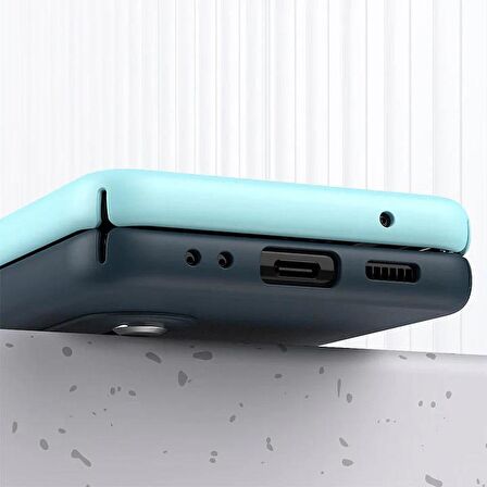 Samsung Galaxy Z Flip 4 Katlanır 2 Renkli Parmak Tutuculu Deri+Silikon Kılıf 