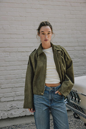 Süet Apoletli Bomber Ceket