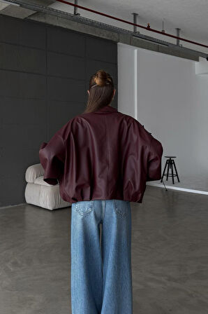 Kadın Oversize Deri Ceket– Oversize Relax Fit, Fermuarlı Kemer Detaylı Günlük Kadın Ceket