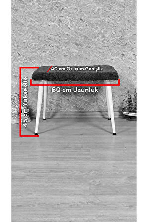 Tedy Kumaşlı 60 cm x 38 cm  Beyaz Sivriltme Ayaklı Oturak