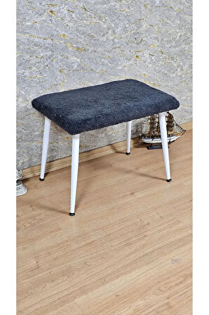 Tedy Kumaşlı 60 cm x 38 cm  Beyaz Sivriltme Ayaklı Oturak