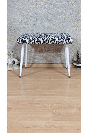 Tedy Kumaşlı 60 cm x 38 cm  Beyaz Sivriltme Ayaklı Oturak