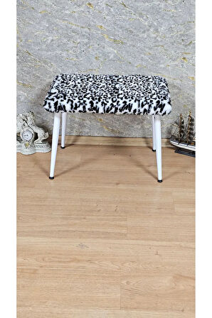 Tedy Kumaşlı 60 cm x 38 cm  Beyaz Sivriltme Ayaklı Oturak