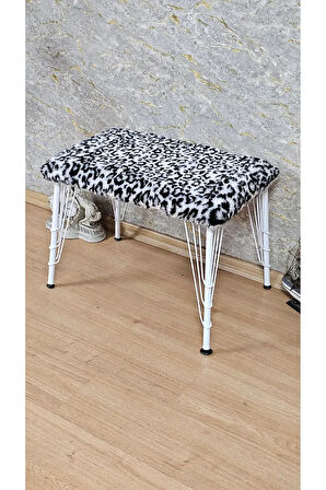 Tedy Kumaşlı 60 cm x 38 cm Beyaz Telli Ayak Oturak