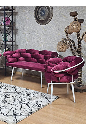 Beyaz Boyalı - Bordo Döşeme | Balon Çay Seti | Balkon Koltuk | Berjer | Balkon Çay Seti