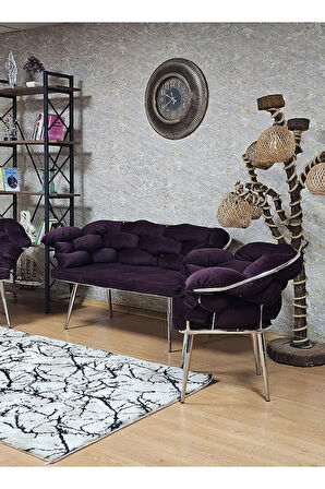 Krom Kaplama - Mor Döşeme | Balon Çay Seti | Balkon Koltuk | Berjer | Balkon Çay Seti