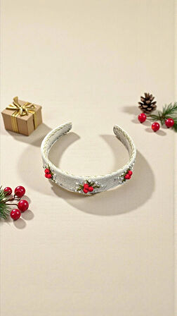 Kokina Motifli El Nakışlı Keten Taç ve Fiyonk Toka Seti – El Yapımı Aksesuar Seti