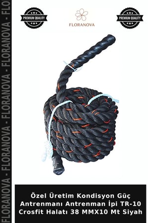 Özel Üretim Kondisyon Güç Antrenmanı Antrenman İpi TR-10 Crosfit Halatı 38 MMX10 Mt Siyah