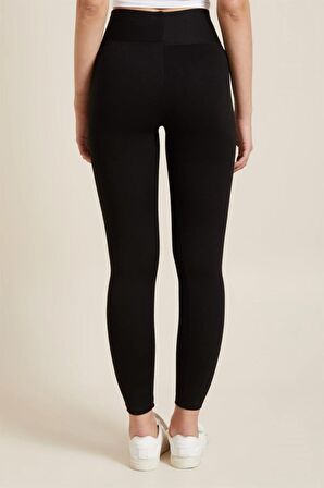 Kadın Siyah Yüksek Bel Çelik Örme Tayt [3848]