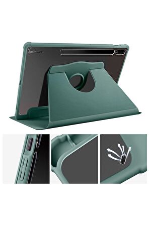 Samsung Galaxy Tab S7 Plus Kılıf Termik Dönerli Standlı Arkası Buzlu Kapak