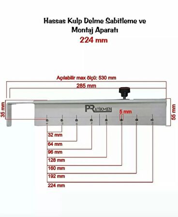 Hassas Kulp Delme Sabitleme ve Montaj Aparatı 224mm