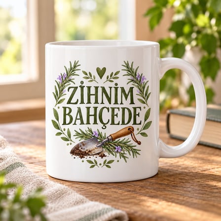 Zihnim Bahçede Tasarımlı Porselen Kupa - MODEL 321