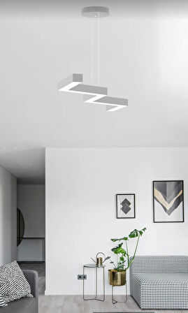 Zigzag ( Gri Kasa, Beyaz Işık ) Ledli Modern Led Avize, Salon, Mutfak, Oturma Yatak Odası, Sarkıt