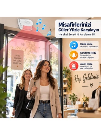 Luve Store Hareket Sensörlü Misafir Karşılama Zili PIR Kapı Giriş Alarmı 32 Melodili Uzaktan Kumandalı