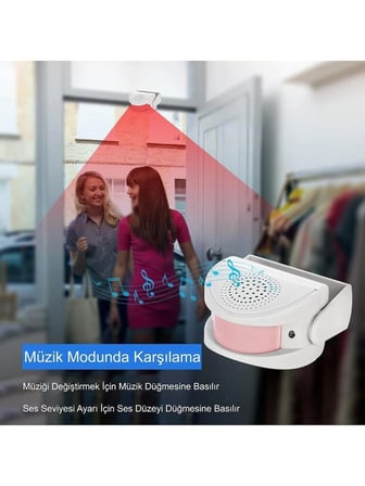 Luve Store Hareket Sensörlü Misafir Karşılama Zili PIR Kapı Giriş Alarmı 32 Melodili Uzaktan Kumandalı