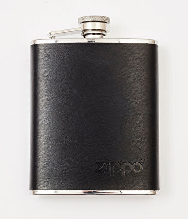 Zippo Çelik Matara 177ml (6 OZ) - Siyah Deri Kaplama