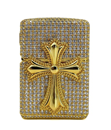 zippo özel seri - iced out zirkon taşlı haç figürlü lüks çakmak