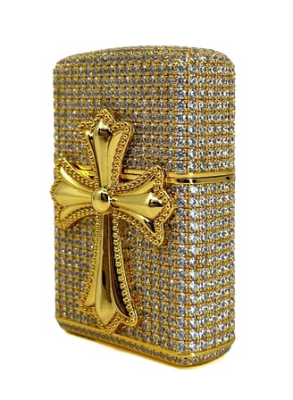 zippo özel seri - iced out zirkon taşlı haç figürlü lüks çakmak