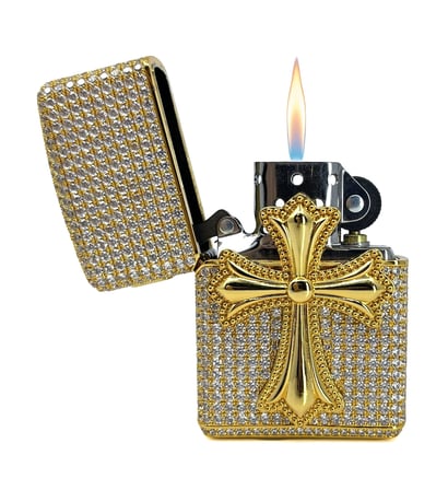 zippo özel seri - iced out zirkon taşlı haç figürlü lüks çakmak