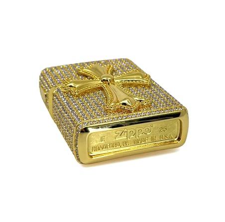 zippo özel seri - iced out zirkon taşlı haç figürlü lüks çakmak