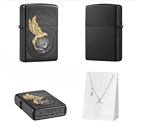 Birds and Fishes Windproof Lighter Gift Box Set - Zippo Kuş ve Balık Çakmak/Kolye Hediye Seti